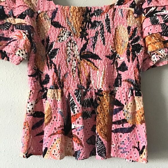NEW FARM RIO Tropical Pink Pineapple Smocked Top - Size S - Picture 3 of 6